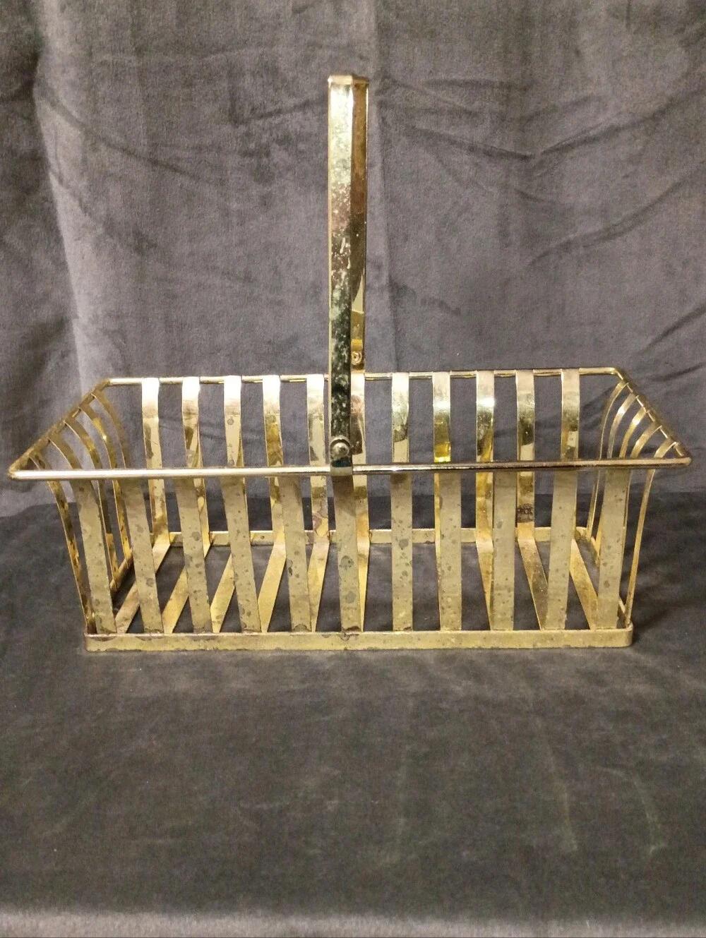 Vintage Brass Basket With Adjustable Handle Size 12 Long x6 Wide x6 Tall Or 12.5